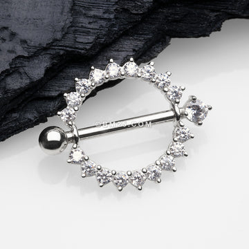 Detail View 1 of A Pair of 14 Karat White Gold Glistening Sunburst Sparkles Nipple Shield Ring-Clear Gem